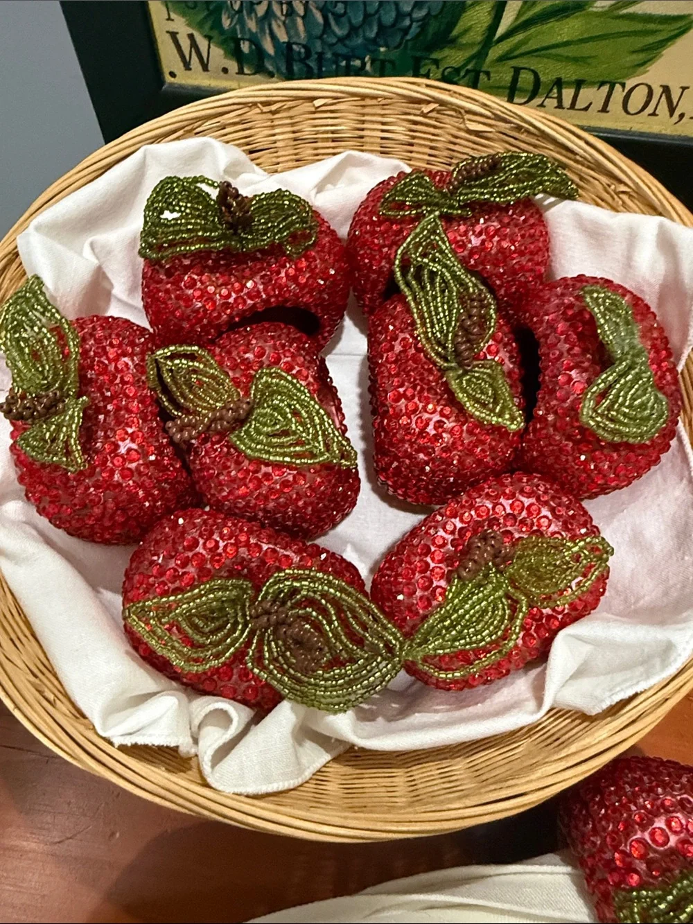 Pier 1 Beaded Rhinestone Red Apple Napkin Rings - Home Accents set of 8